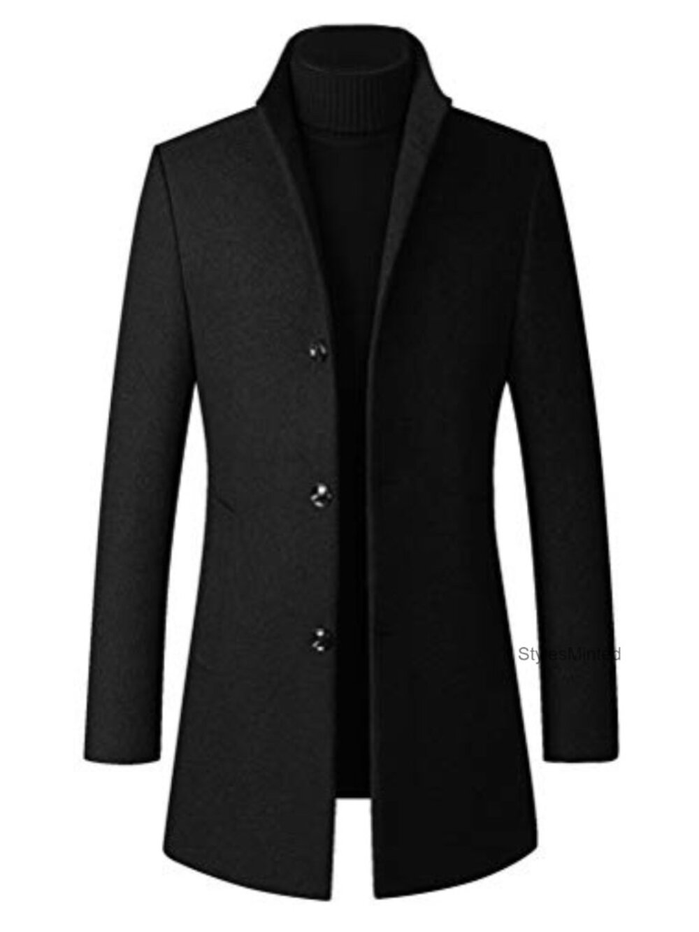 Men's Wool Blend Trench Coat Single Breasted Overcoat Winter